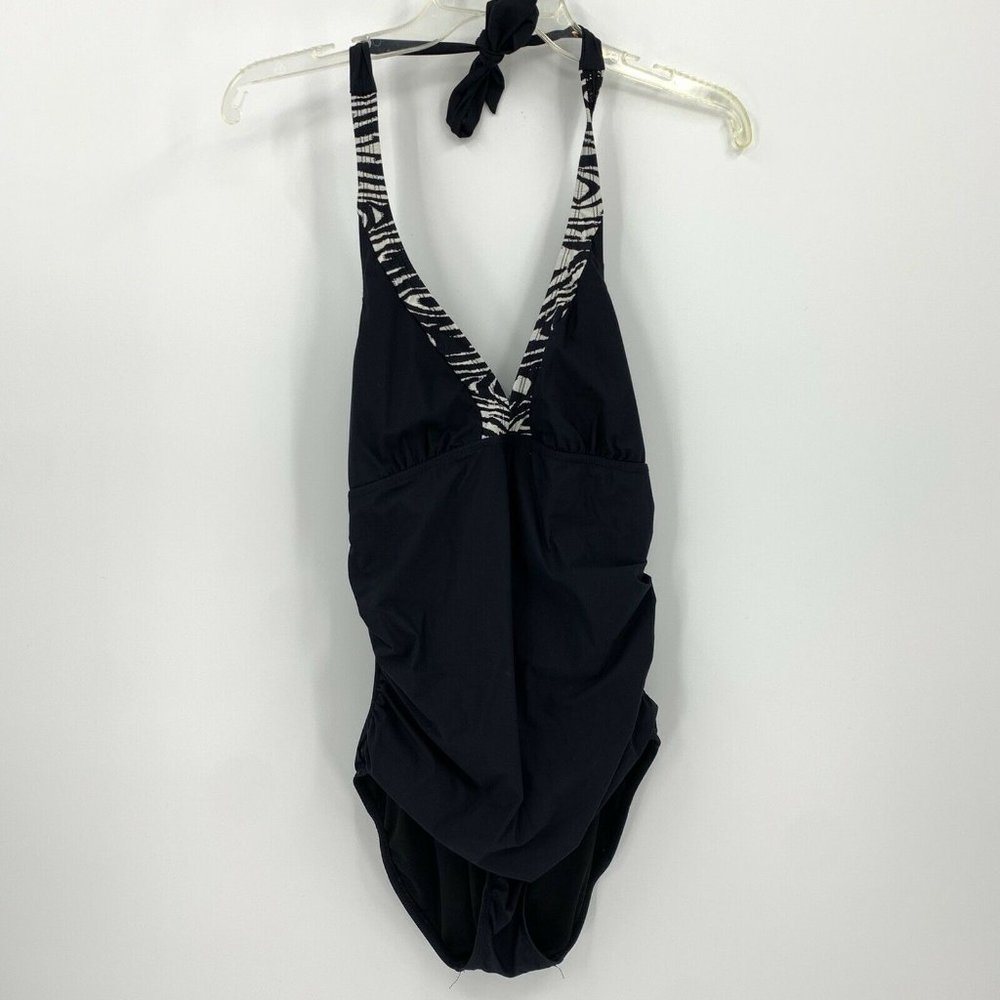 Love Your Assets by Sara Blakely Spanx Black Halter Top Bathing Suit Rouched L